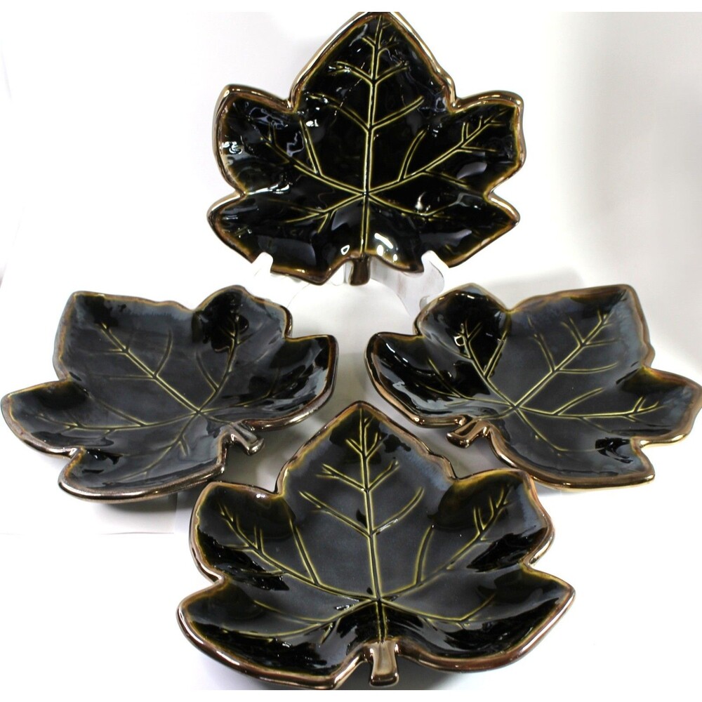 Mikasa Leaf 9" Stoneware Brown Retired 4 pc 9x9 7/8"